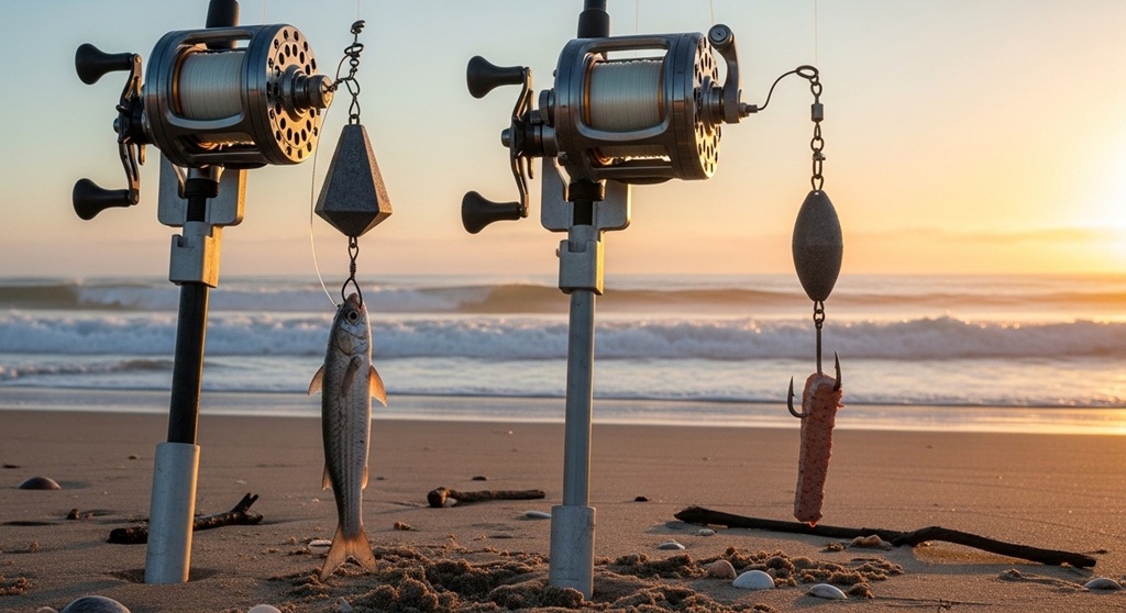 Strong current surf fishing rig diagram for big beach fish