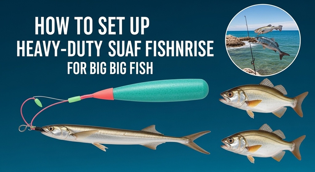 Heavy-duty surf fishing rig setup with shark leader and Sputnik sinker