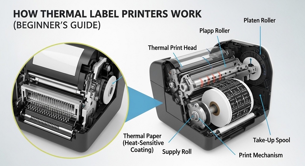 Direct thermal printer printing a 4x6 shipping label