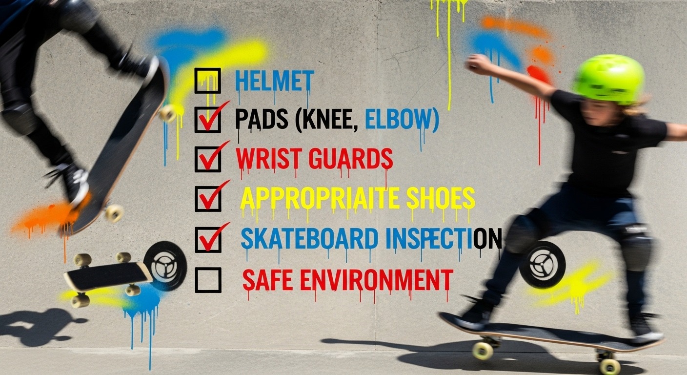 Skate gear list showing helmet wrist guards knee pads