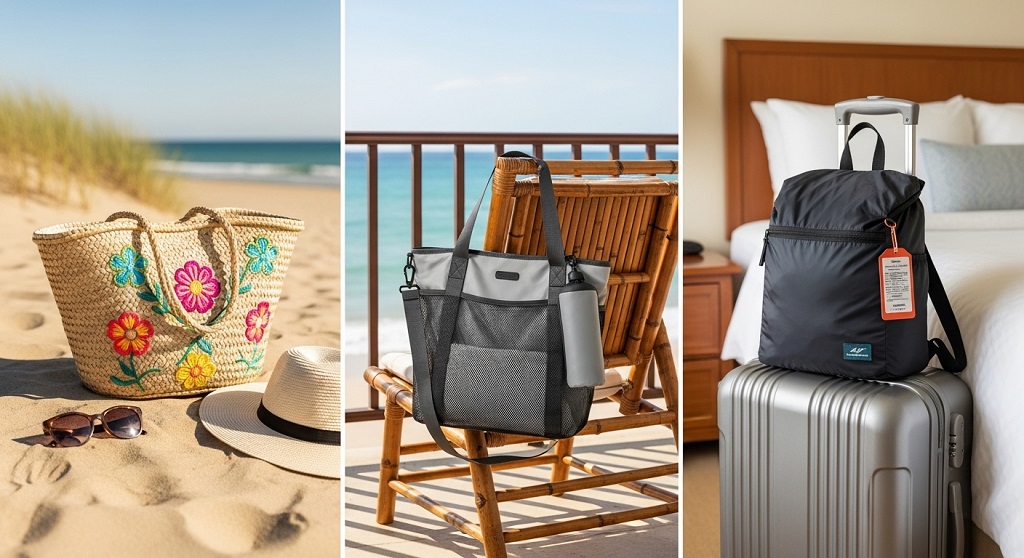 Mesh lightweight beach tote showing sand-free breathable design