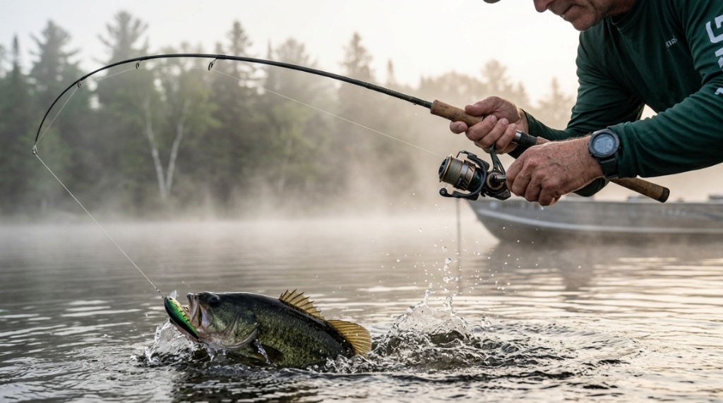 Close-up of green braided fishing line spooled onto a spinning reel.