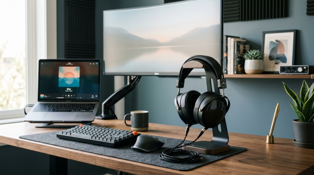 Person wearing over-ear headphones while sitting on a plane.